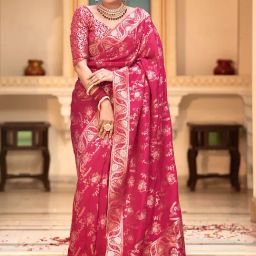 Anjaneya Sarees Pink Silk Woven Saree With Unstitched Blouse-image-82