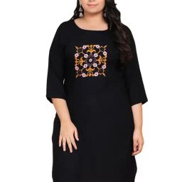 LASTINCH Black Rayon Floral Print Kurta-picture-38