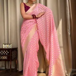 Anjaneya Sarees Pink Silk Woven Saree With Unstitched Blouse-picture-43