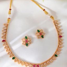 VOJ Gold Tone Stone Studded Drop Shaped Jewellery Set-4