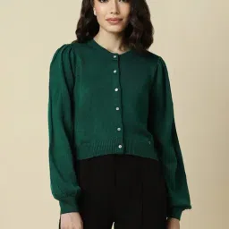 Allen Solly Dark Green Regular Fit Cardigan-image-5