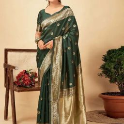 Satrani Green Woven Saree With Unstitched Blouse-image-92