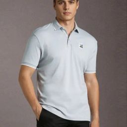 Louis Philippe Grey Cotton Slim Fit Polo T-Shirt-image-63