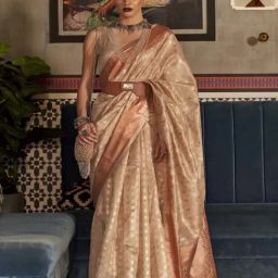 Elora Beige Silk Woven Saree With Unstitched Blouse-image-46