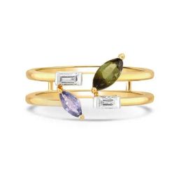 Mia By Tanishq Nature's Finest 14k Yellow Gold Odyssey Sapphire And Tourmaline Diamond Ring-image-65