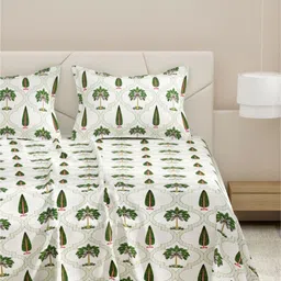 DREAM WEAVERZ White & Green Ethnic Motifs Pure Cotton 220 TC King Bedsheet Set-2.75mx2.55m-image-81