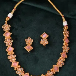 VOJ Gold Tone Kundan & Pink Stone Studded Jewellery Set-picture-18
