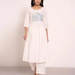 Rangmanch By Pantaloons White Cotton Regular Fit Embroidered Kurta-image-72