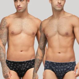 Zoiro Black & Navy Regular Fit Printed Briefs - Pack Of 2-image-9