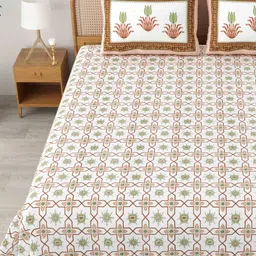 MAFATLAL Sanskriti White Printed Pure Cotton 144 TC King Bedsheet Set 2.34 m x 2.7 m-image-43