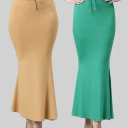TWIN BIRDS Beige & Green Plain Saree Shapewear - Pack Of 2-image-79