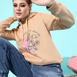 all about you Women Beige Graphic Printed Hooded Pullover Sweatshirt-image-45