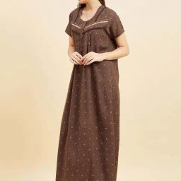 Sweet Dreams Brown Printed Night Gown-image-36