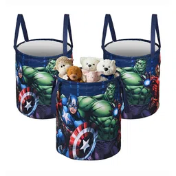 Kuber Industries Blue 3 Pieces Marvel Avengers Printed Foldable Laundry Bags 45 L Each-87