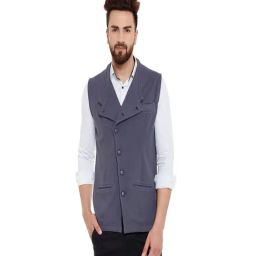 Hypernation Grey Slim Fit Cotton Waistcoat-picture-14