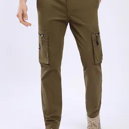 Beyoung Men Brown Slant Zipper Pocket Cargo Pants-image-53
