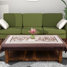 Kuber Industries Cream-Coloured & Brown Floral Printed Waterproof 4-Seater Table Cover-29