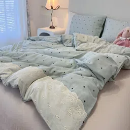 JC HOME Khaki & Blue 4 Pieces Self Design Double King Bedding Set-picture-6