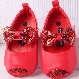 Cute Walk by Babyhug Velcro Closure Bellies Bow Applique & Sequin Detailing- Red-picture-26