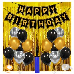 Zyozi Metallic Birthday Decoration Kit Golden and Black - Pack of 36-image-126