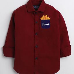 Polka Tots Full Sleeves Fries Pocket Placement Printed Shirt - Red-image-53