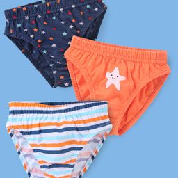 Babyhug 100% Cotton Briefs Star Print Pack of 3 - Blue White & Orange-image-63