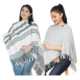 Nene Mother's Multi g Purpose Large Size Nursing Feeding Scarf Wrap Stole Solid Pack of 2 - Green & Grey-image-77