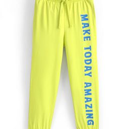 Honeyhap Premium 100% Cotton Looper Text Printed Full Length Lounge Pants with Bio Finish - Limeade Green-picture-18