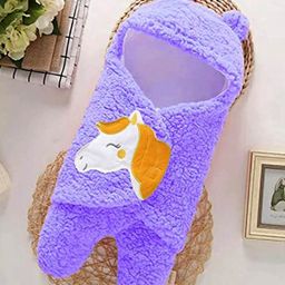 Babyzone Baby Hooded Unicorn Embroidered Solid Color Soft Wearable Blanket - Purple-image-7