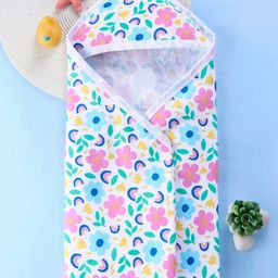 Babyhug Terry Knit Hooded Bath Towel With Floral Print L 76.2 x B 76.2 cm - Multicolor-image-86