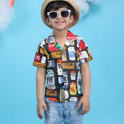 Polka Tots Half Sleeves Text Printed Shirt - Black-image-1