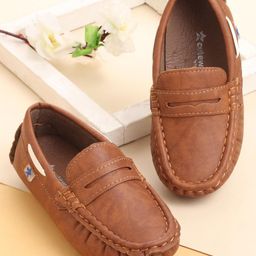 Cute Walk by Babyhug Slip On Loafer Shoes  with Star Applique- Light  Brown-image-88