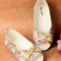 boyz n galz Floral Printed Bow Applique Detailed Ballerinas - Multi Colour-image-59