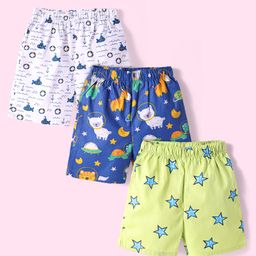 Babyhug Cotton Woven Boxers with Nautical & Space Theme Print Pack of 3 - Blue White & Light Green-image-100