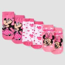 Cute Walk By Babyhug Disney Ankle Length Anti-Bacterial Socks With Minnie Mouse Graphics Pack Of 3 - Pink & White-image-69