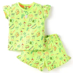 ToffyHouse Knitted Frill Sleeves Top & Shorts with Animal Print - Neon Green-picture-34