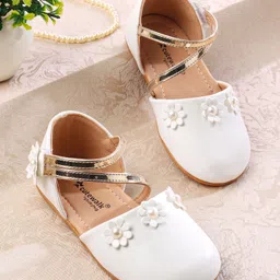 Cute Walk by Babyhug Velcro Closure Ballerina with Floral Applique- White-picture-35