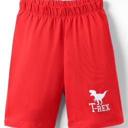 Kookie Kids Single Jersey Knit Above Knee Length Shorts With Dino Print - Red-image-85