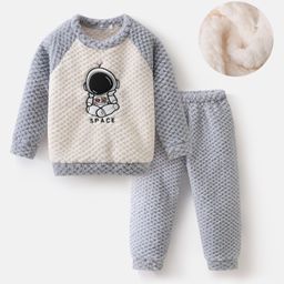 Mark & Mia Full Raglan Sleeves Winter Wear Night Suit with Astronaut Patch Detailing - Light Blue-image-78
