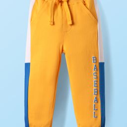 Babyhug Cotton Terry Knit Full Length Lounge Pants With Text Print - Yellow-picture-23