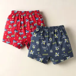 Revvo Junior Cotton Knit Boxers With Vehicles & Beach Theme Print Pack Of 2 - Navy Blue & Red-picture-29