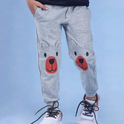 Nino Togs Cotton Looper Knit Bear Printed & Applique Detailed Joggers - Grey-image-26