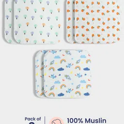 Orange Sugar 100% Cotton Muslin Pack of 6 Space & Oranges Printed Multipurpose Wash Cloth - Multicolor-image-103