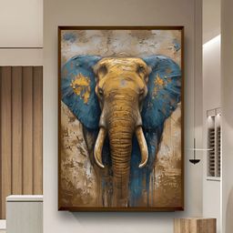 Artsense Beige & Grey Elephant Printed Canvas Painting Wall Art-4
