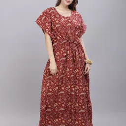 NAIDU HALLWomen Printed Pure Cotton Kaftan Maxi Nightdress-image-69