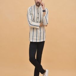 Anouk Rustic Striped Mandarin Collar Pure Cotton Straight Kurta-picture-35