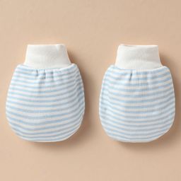 Ben Benny Interlock Knit Cap Mitten & Booties Set with Stripe Print Light Blue & White - Diameter 10 cm image 4
