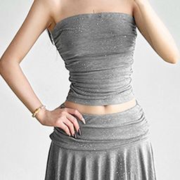 LULU & SKY Women Grey Strapless Crop Top-picture-2