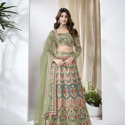 Inddus Embroidered Thread Work Semi-Stitched Lehenga & Unstitched Blouse With Dupatta-picture-15