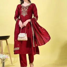 KALINI Women Ethnic Motifs Embroidered Regular Sequinned Kurta with Trousers & With Dupatta-17
